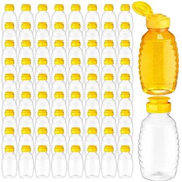 Imagem de Didaey Pacote com 72 frascos de mel de plástico de 473 ml, recipientes de mel transparentes recarregáveis, frascos de mel vazios, dispensador de mel com tampa flip top, garrafas de plástico para