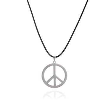 Imagem de COLORFUL BLING Colar de pingente hippie feito à mão ajustável com símbolo de paz de amor vintage corrente de corda de resina tecelagem, Metal, resina