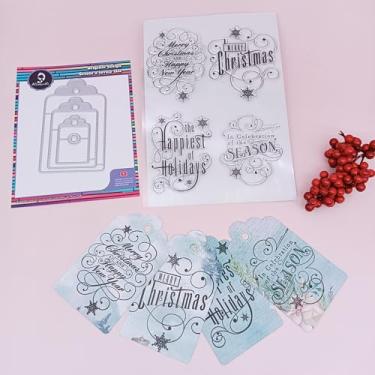 Imagem de Alinacutle Carimbos cortados e transparentes de corte de metal para artesanato em papel feito à mão cartões comemorativos scrapbooking da Alina Crafts (conjunto de etiquetas e carimbo de feliz Natal)