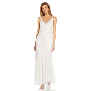Imagem de Adrianna Papell Vestido feminino coberto de malha com contas, Marfim, 38