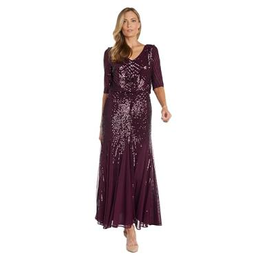 Imagem de Vestido de noite feminino plus size elegante com lantejoulas - Vestido para mãe da noiva, Ameixa, 19 Plus Size