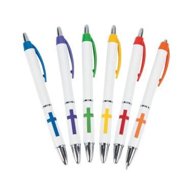 Imagem de Canetas com aderência cruzada Fun Express cores sortidas. Canetas têm tinta preta. 13,9 cm