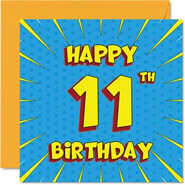 Imagem de Cartões divertidos de aniversário de 11 anos para meninos e meninas - quadrinhos - Cartão de feliz aniversário para irmã neta, neto, filho, filha, irmão, primo, sobrinho, sobrinha, 145 mm x 145 mm, cartão de aniversário de 11 anos