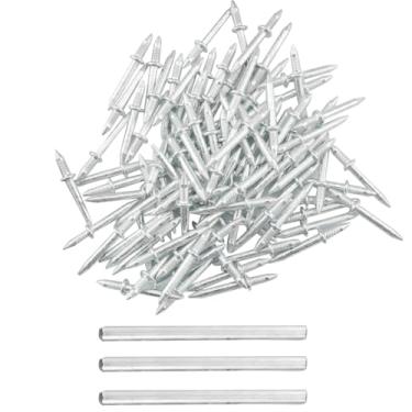 Imagem de CHENJIN 300 peças de unhas de rodapé de cabeça dupla com 3 peças de mangas de 60 mm pregos de vedação de borda bidirecional prateados pregos de fixação pregos de manga de metal unhas de ovelha para