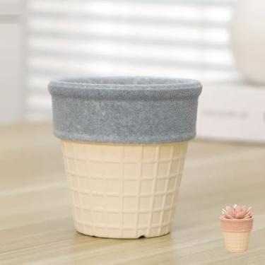 Imagem de TYNUOCN Vaso de flores de cone de sorvete, sorvete pequeno vaso de cerâmica para mini planta de cacto, samambaia aérea Tillandsia, suporte de exibição para casa, mesa de escritório (azul)
