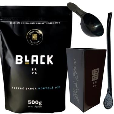 Imagem de Kit Para Tereré Black Erva Mate 500g + Copo Cuia Quadrado Acrílico + Bomba Clássica Preta (HORTELÃ ICE)