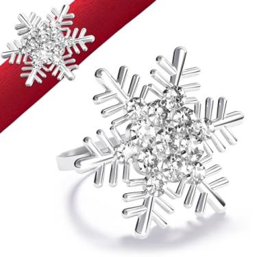 Imagem de Halatool conjunto de 8 anéis de guardanapo de natal, floco de neve prateado com porta-guardanapo de strass branco para decoração de mesa de festa de Natal, ação de graças