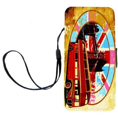Imagem de Rikki Knight London Bus on Grunge Bandeira Flip Capa para iPhone com aba magnética para iPhone 5/5s - Ônibus de Londres em bandeira grunge
