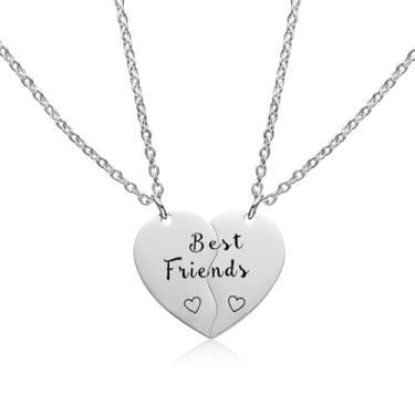 Imagem de Colar BFF Redrein para colar de coração de dia dos namorados dividido 2 Colar Together Forever Never Part Best Friends His Always Angel Her Warrior Conjunto de colar com pingente de amizade