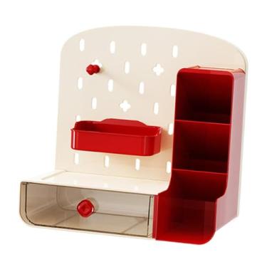 Imagem de ＫＬＫＣＭＳ Organizador de mesa pegboard com acessórios de armazenamento de papelaria com gaveta porta-lápis para crianças adultos sala de jogos escola em casa, Bege Vermelho