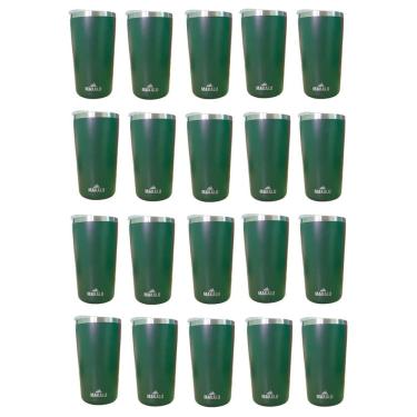 Imagem de Kit 20 Copos Térmicos Aço Inox 420ML Verde p/ Água Cerveja Café - Quente e Frio - Unica Unico