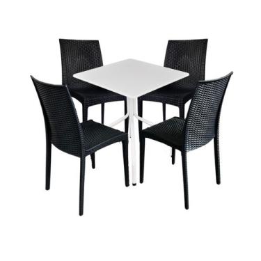 Imagem de Jogo de Moema 70x70 Branca com 4 Cadeiras Rattan Preta - ECOMHOME