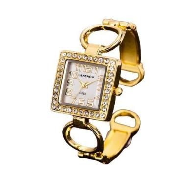 Imagem de Relógio Feminino Bracelete Quadrado Luxo Dourado Brilhante - Cansnow