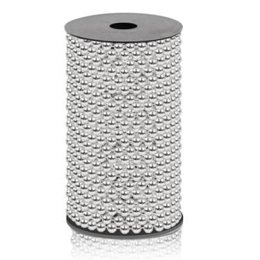 Imagem de Uxney Guirlanda de pérolas artesanais, 8 mm x 65,6 pés contas de árvore de Natal ornamentos de pérolas para decoração de árvore de Natal DIY festa de casamento (prata)