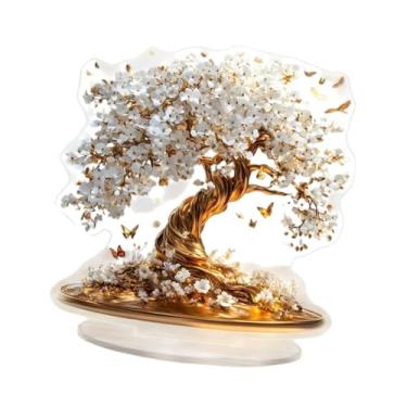 Imagem de IEUDNS 2d Arnamento de mesa acrílica plana, letreiro acrílico de árvore de flores colecionável com a peça central de base para o casamento