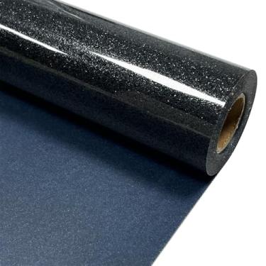 Imagem de Vinil de transferência de calor com glitter preto 30,5 cm x 2,4 m HTV para camisas, Glitter HTV para todas as máquinas de corte - Fácil de cortar e remover ervas daninhas para design de vinil térmico