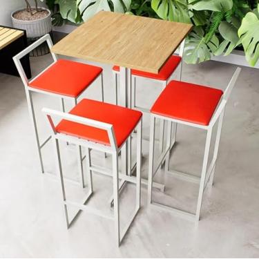 Imagem de Conjunto Mesa Alta Bar Bistrô Quadrada Pinus 4 Banquetas Confort Estofado Industrial White (Vermelho)