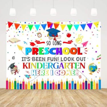 Imagem de AIBIIN 2,1 x 1,5 m Pano de fundo de pós-graduação pré-escolar pré-escolar It's Been Fun Look Out Kindergarten Here I Come fundo de fotografia branco parabéns pré-escola formatura aula de 2025