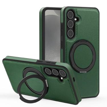 Imagem de Newhalper Capa magnética de couro adequada para Samsung Galaxy S25 Plus/S25+ [compatível com MagSafe] [Suporte e suporte giratório de 360 graus] Capa de telefone para Samsung S25 Plus/S25+ (verde)