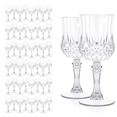 Imagem de Pesonlook Pacote com 48 taças de vinho de plástico transparente, taças de plástico vintage para festas, copos de água transparentes, reutilizáveis para recepção de casamento, suprimentos de festa para