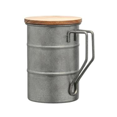 Imagem de Caneca de Café de Acampamento, Copo de Vidro Estilo Industrial do Cilindro de óleo, Copo de Aço Inoxidável Com Alça e Tampa de Madeira, Copo de Beber Para Casa, Chá, Gelo, Cerveja (Punho Metálico)