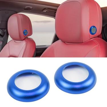 Imagem de Aojezoor Capas de botão de encosto de cabeça de alumínio azul esportivo de alumínio compatível com Porsche Cayenne Macan Encosto de cabeça ajuste botão guarnição anel capa acessórios interiores 2