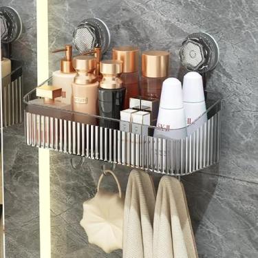 Imagem de Suporte Prateleira Rack de Acrílico Shampoo Temperos com Ventosa Montado na Parede sem Perfuração - CINZA TRANSPARENTE