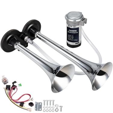 Imagem de FARBIN Buzina de carro 12V 150db, buzina de ar super alta, chifre de ar de trompete duplo de zinco cromado, buzina de caminhão com compressor e arnês de arame, para qualquer veículo de 12V