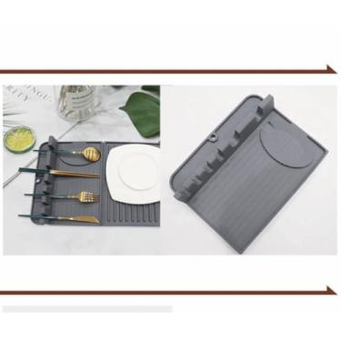 Imagem de Descanso para Talheres e Pratos, Organizador de Bancada para Cozinha, Apoio ou Descanso para Cozinhar, Feito em Silicone, Cor Cinza