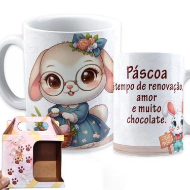 Imagem de Xícara Páscoa Caneca Coelho Porcelana Personalizada com Frases Infanti