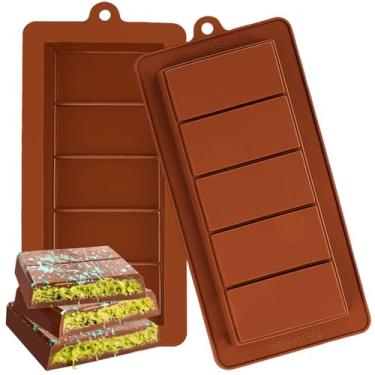 Imagem de VICDUEKG 2 moldes de barra de chocolate profundo para chocolate recheado, silicone sem BPA, marrom, retangular