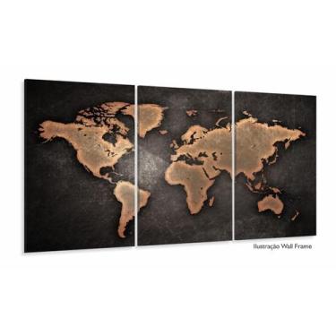Imagem de Quadro Mapa Mundi Mosaico 3 Peças Sala Quarto Escritórios 120x60 - Wal