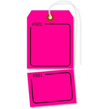 Imagem de SmartSign Pacote com 100 etiquetas em branco numeradas sequencialmente rosa fluorescente de 2 partes com patch de fibra reforçada, 14,6 cm x 7,3 cm, cartolina de 13 pontos com perfuração, escrita,