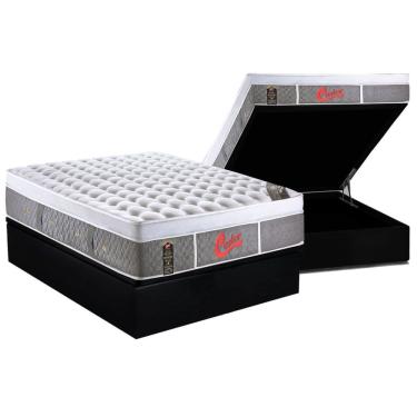 Imagem de Cama Box Baú Casal: Colchão Molas Castor Pocket Light Stress Oxygen New Plush + Base crc Courano Black(138x188)