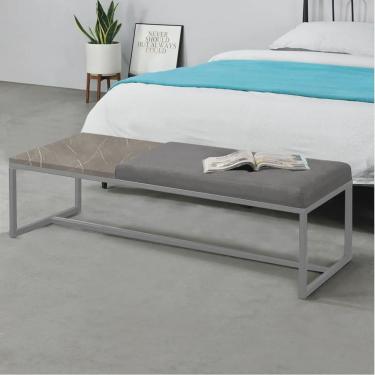 Imagem de Calçadeira Recamier Londres 160cm Industrial Cinza Suede Cinza Tampo Quadrado mdf Marmorizado - Ahz Móveis