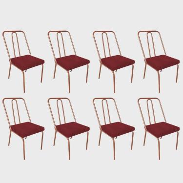 Imagem de Kit 08 Cadeira de Jantar Drika Office Escritório Recepção Ferro Bronze Suede Vermelho -...