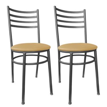 Imagem de Kit Conjunto 2 Cadeiras Para Cozinha Mesa Jantar Bar Lanchonete Restaurante Preta Estofado Bege