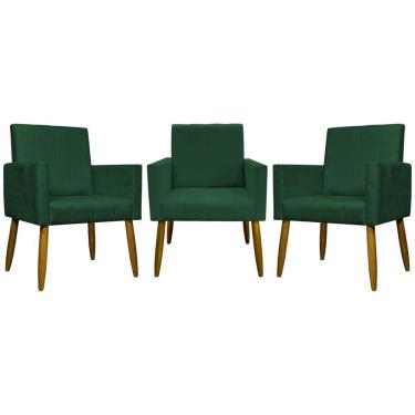 Imagem de Kit 3 Poltronas Decorativas Confortáveis Mari - Verde Suede