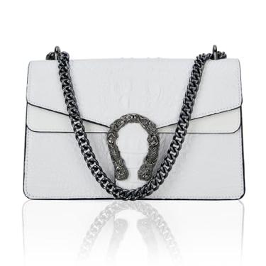 Imagem de Aiqudou Bolsa transversal e bolsa feminina – Bolsa de mão de couro PU de luxo com estampa de cobra moderna, Z - crocodilo branco