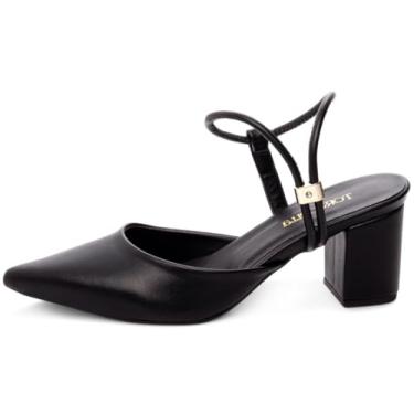 Imagem de EMILY ONLINE, Sapato Scarpin Salto Médio Baixo Grosso Bico Fino Ajuste Feminino 6cm (Preto, BR, Adulto, Numérico, 38)