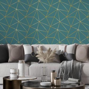 Imagem de Papel De Parede Zara Geometrico Verde Gold Sala Vinil 3m - DELIQUADROS