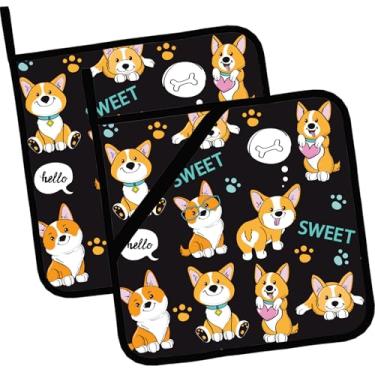 Imagem de Porta-panelas Corgi Cute Dogs, 2 peças, almofadas quentes resistentes ao calor de cozinha para cozinhar, grelhar, assar, churrasco, suporte de panela para mulheres, cozinhar em casa no micro-ondas