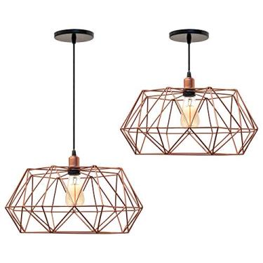 Imagem de Combo Kit com 2 Pendentes Galaxy Diamante Aramado Cobre Luminária 38Cm Sala