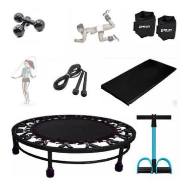 Imagem de Kit Ginástica Jump+Colchonete+Peso2Kg+Elástico+Caneleira 2Kg