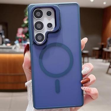 Imagem de MVVKKY Para Samsung S24 Ultra Magnético Transparente Metal Lente Suporte Matte Case Acrílico Transparente Capa À Prova de Choque (Para Samsung S24 Ultra/Azul Marinho)
