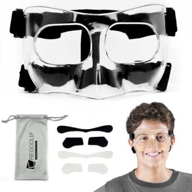 Imagem de CREGOOLIF Protetor Nasal Para Nariz Quebrado, Máscaras Faciais Protetoras Para Basquete E Futebol, Máscara Facial Ajustável Com Enchimento De Espuma Para Adolescentes (Transparente)