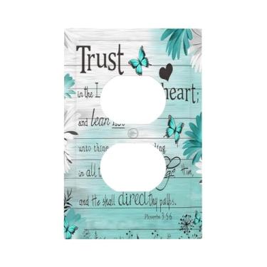 Imagem de Aqua/Teal Butterfly Daisy Tulip Quote 1 Gang Outlet Covers Duplex Receptáculo Placa de Parede Decorativa Placa Frontal Elétrica para Decoração de Quarto Country