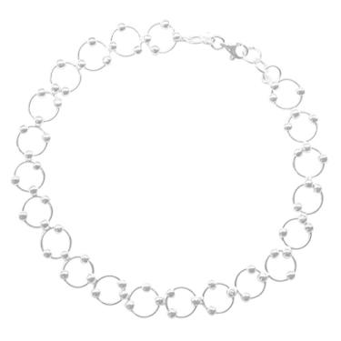 Imagem de Tornozeleira de prata esterlina longa 28 cm confortável com argola e contas (elos circulares com contas) - Joias de verão, 11 inches, Prata esterlina