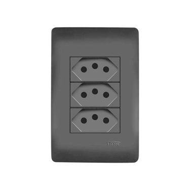 Imagem de Tomada Tripla Fame Habitat Black 2P+T 10A com Placa 4x2 Preta