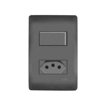 Imagem de Interruptor Simples e Tomada 2P+T 10A Fame Habitat Black com Placa 4x2 Preto